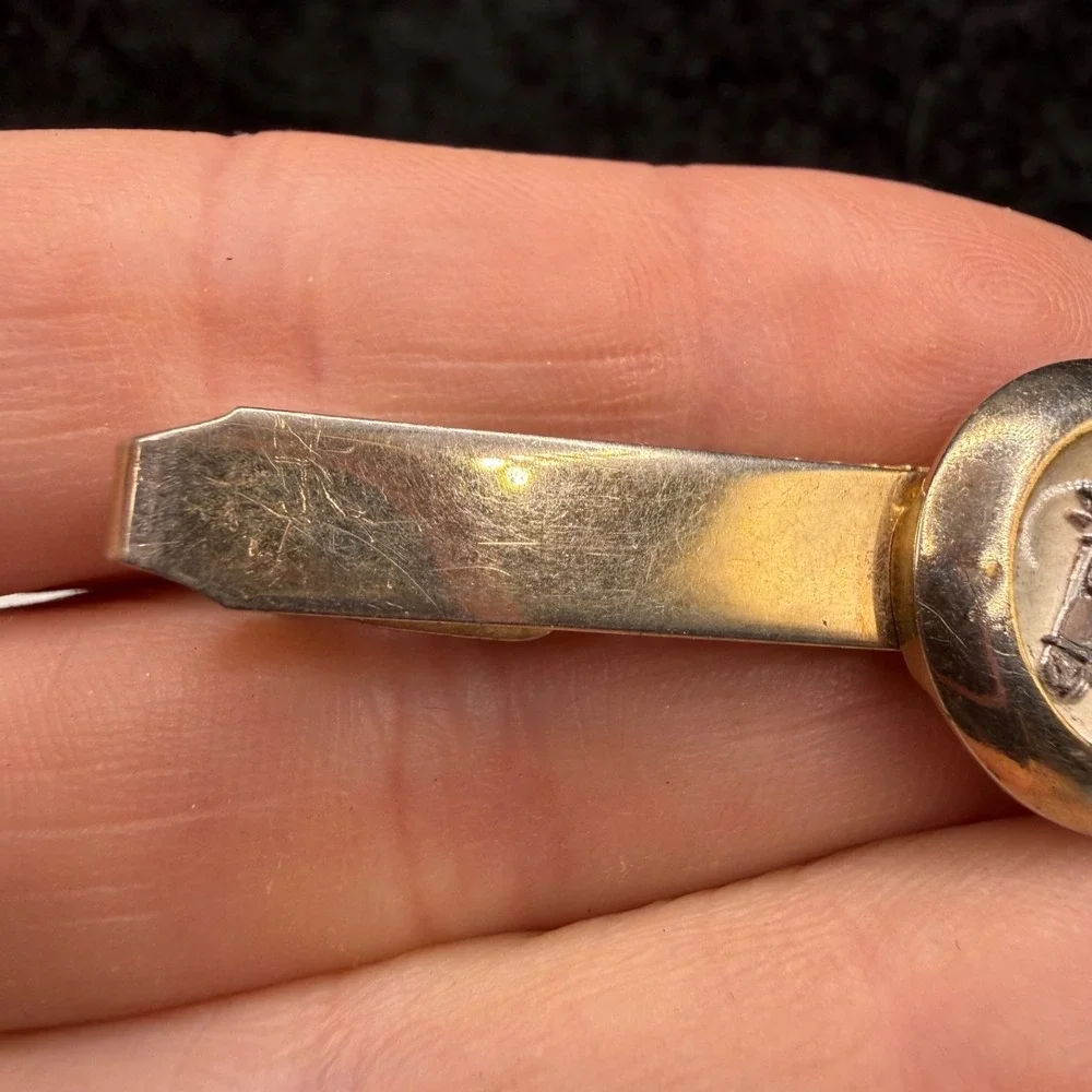 Vintage Horse‎ Pioneer Tie Clip Blue Gold Tone Equestrian